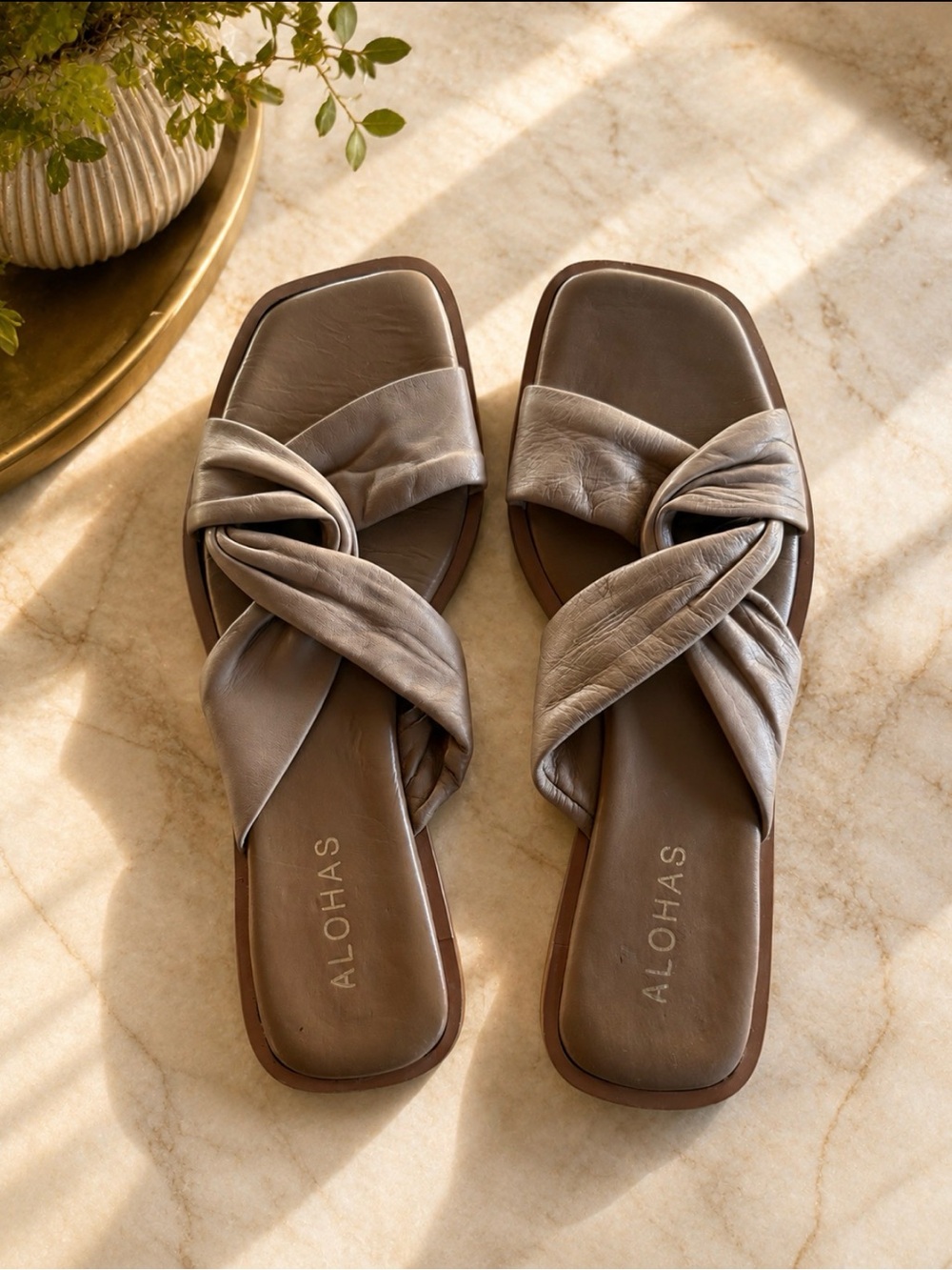 ALOHAS Taupe Knotted Slide Sandals